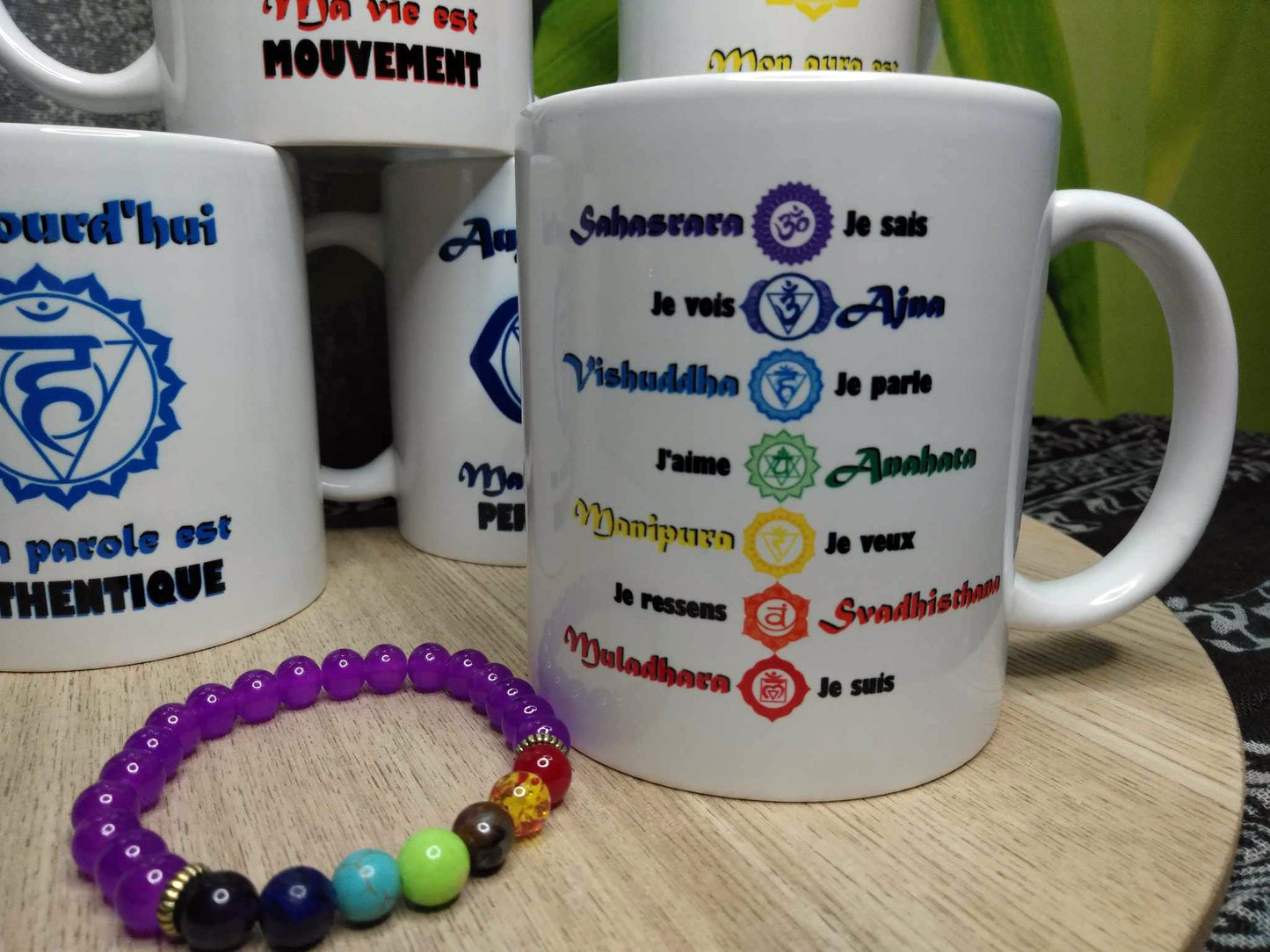 Pack des 7 Mugs de la collection CHAKRAS + 1 Mug Chakras + 1 Bracelet d'alignement