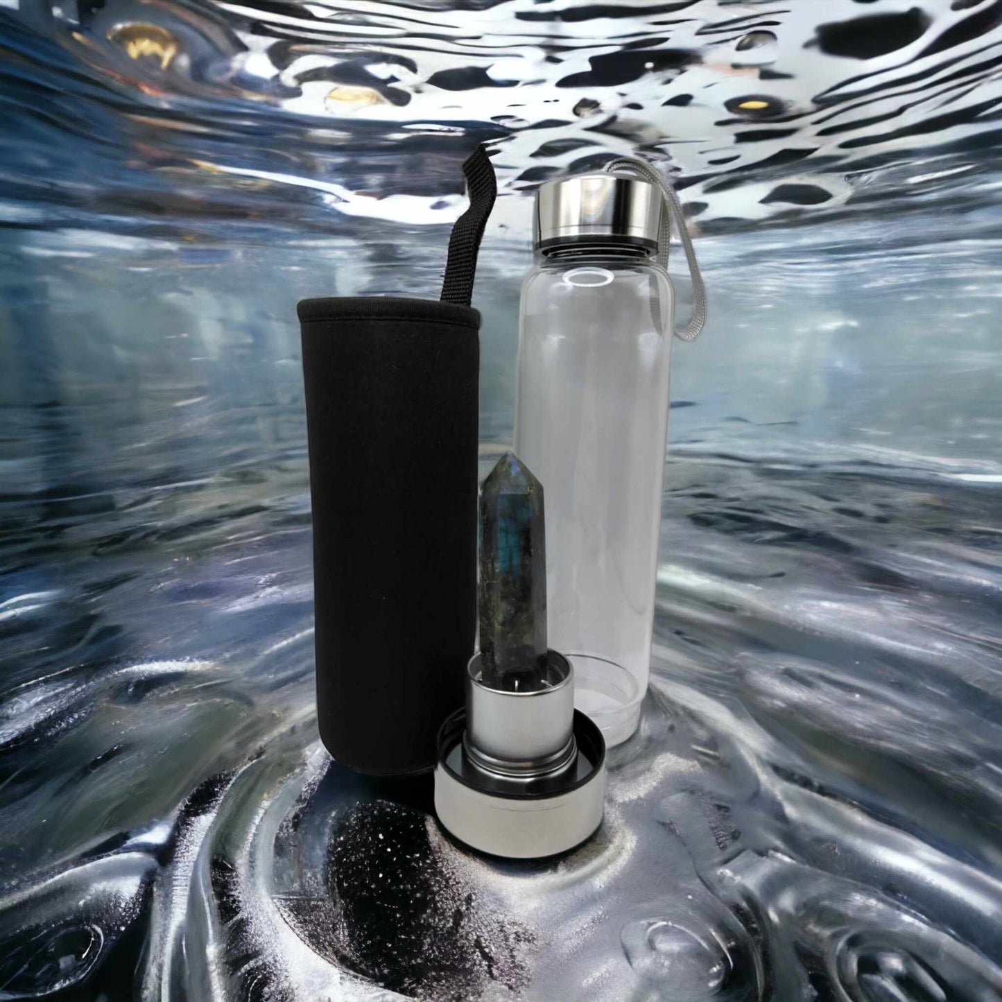 Gourde énergétique Lithothérapie en verre - 550ml - Labradorite