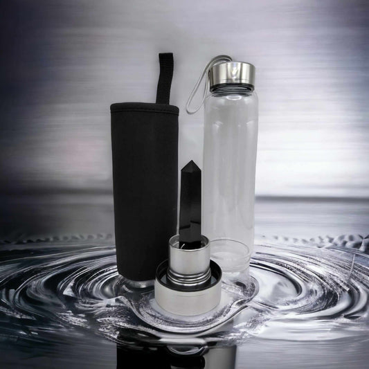 Gourde énergétique Lithothérapie en verre - 550ml - Obsidienne