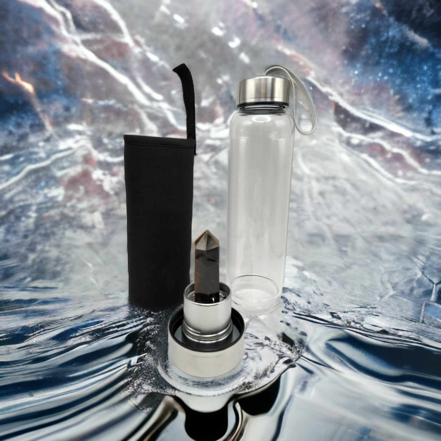 Gourde énergétique Lithothérapie en verre - 550ml - Oeil de tigre