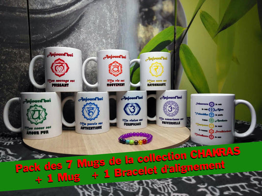 Pack des 7 Mugs de la collection CHAKRAS + 1 Mug Chakras + 1 Bracelet d'alignement