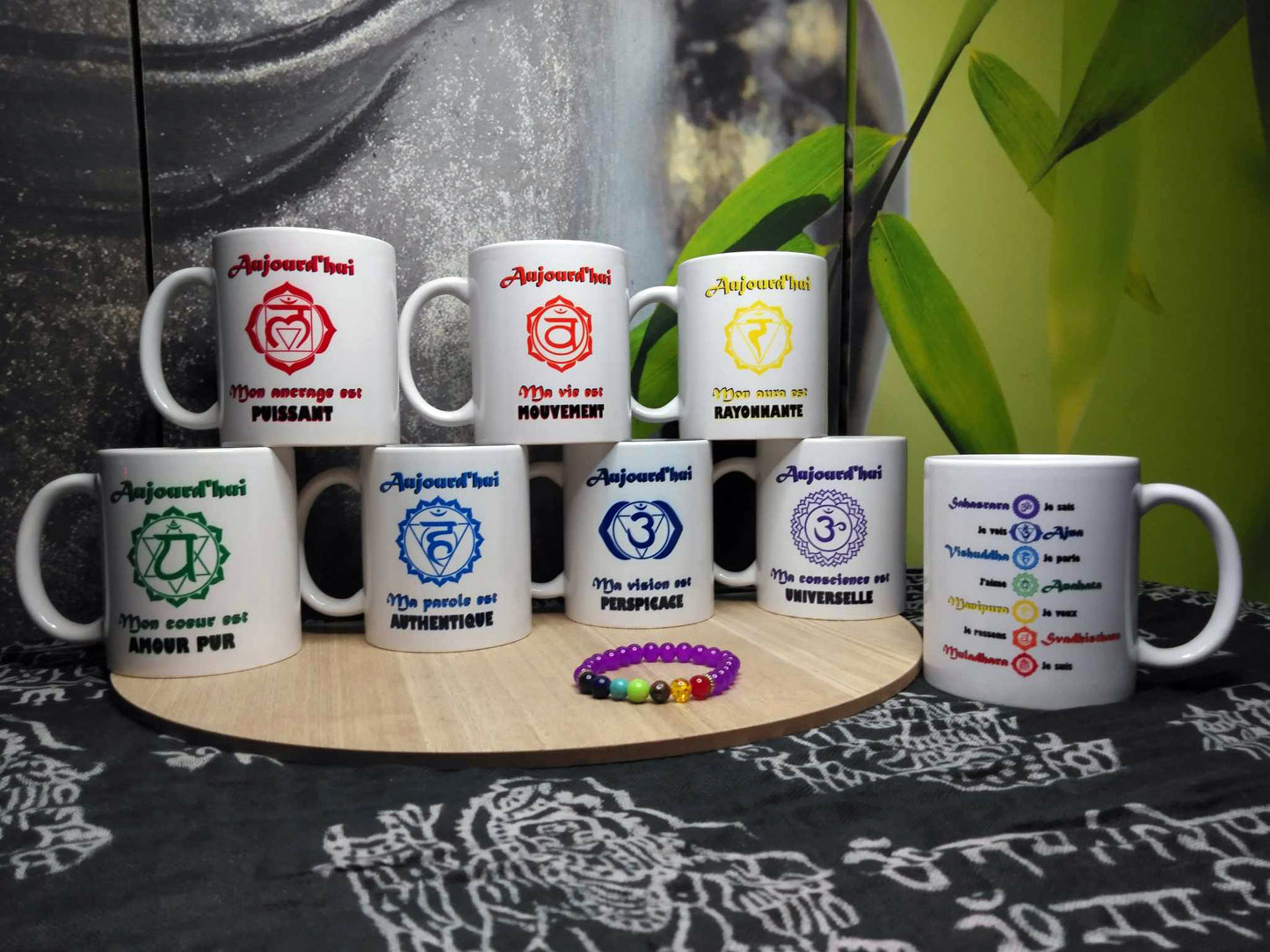 Pack des 7 Mugs de la collection CHAKRAS + 1 Mug Chakras + 1 Bracelet d'alignement
