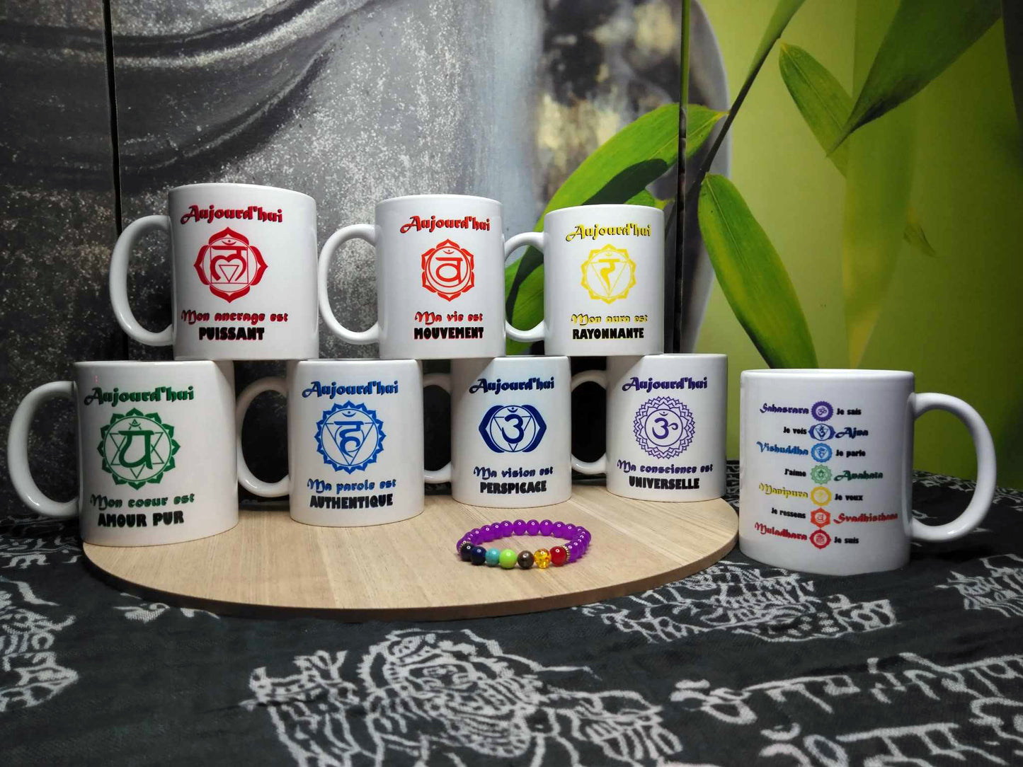 Pack des 7 Mugs de la collection CHAKRAS + 1 Mug Chakras + 1 Bracelet d'alignement