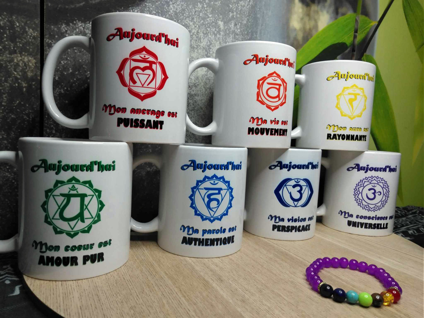 Pack des 7 Mugs de la collection CHAKRAS + 1 Mug Chakras + 1 Bracelet d'alignement