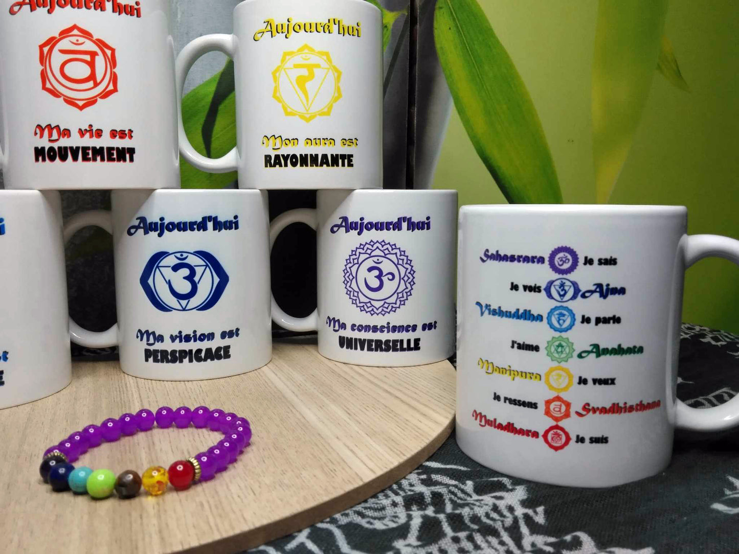 Pack des 7 Mugs de la collection CHAKRAS + 1 Mug Chakras + 1 Bracelet d'alignement