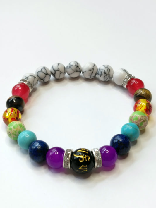 Bracelet d'intention sur l'alignement des 7 chakras (blanc)