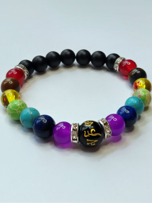 Bracelet d'intention sur l'alignement des 7 chakras (noir)