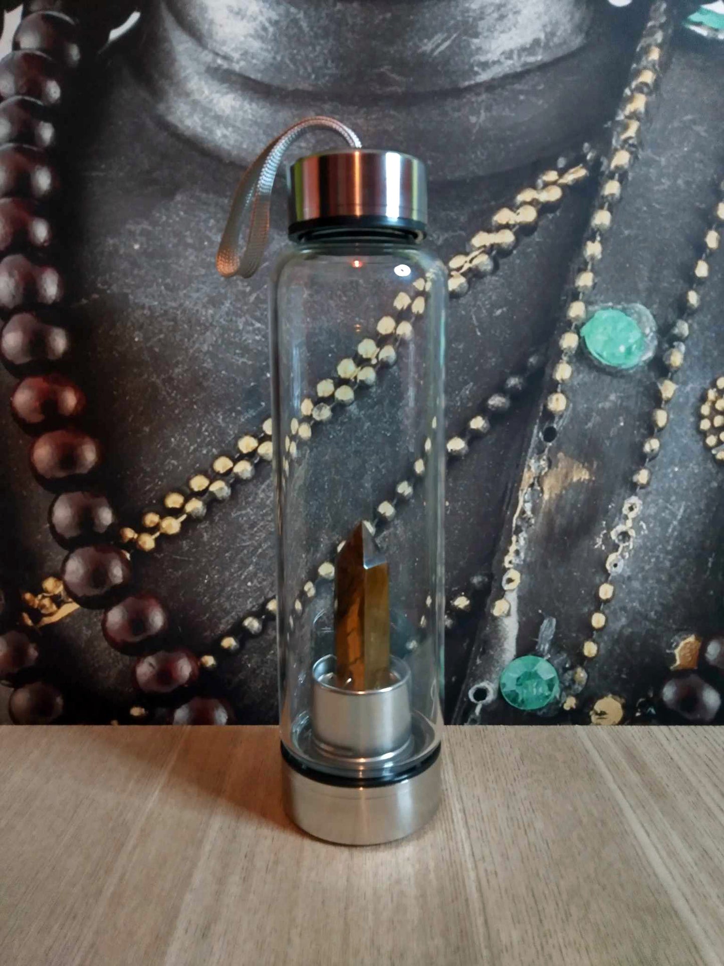 Gourde énergétique Lithothérapie en verre - 550ml - Oeil de tigre