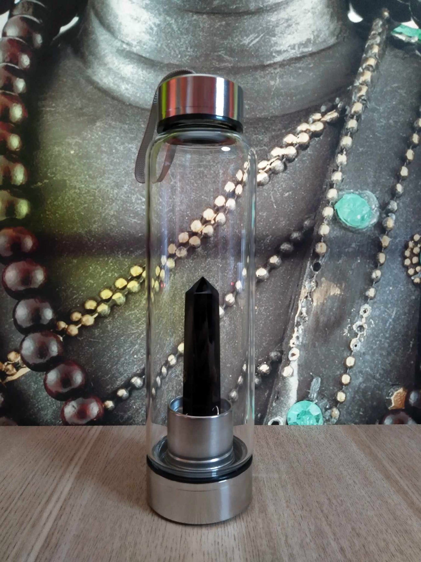 Gourde énergétique Lithothérapie en verre - 550ml - Obsidienne